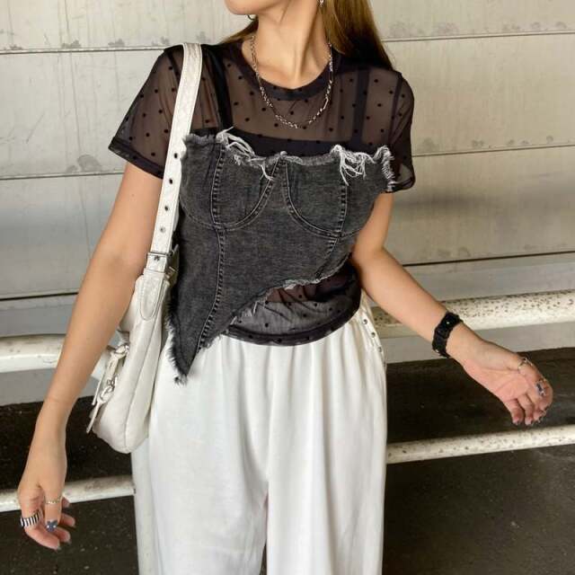 デニムイレギュラーヘムトップス