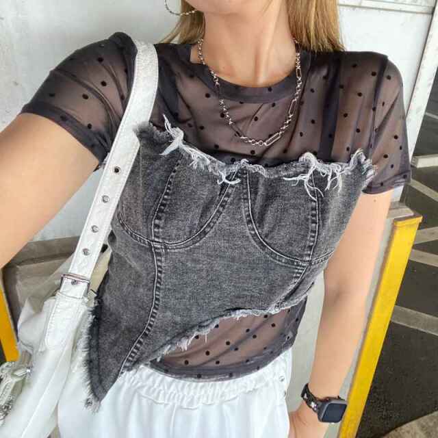 デニムイレギュラーヘムトップス
