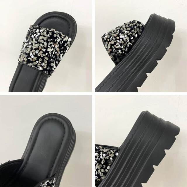 スパンコール厚底サンダル