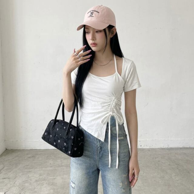ドロストイレギュラーヘムショートトップス