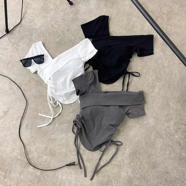 ワンショルダードロストショートトップス