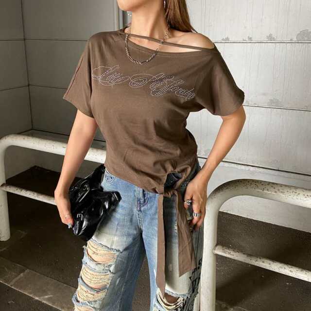 ストーン前しばりオフショルダートップス