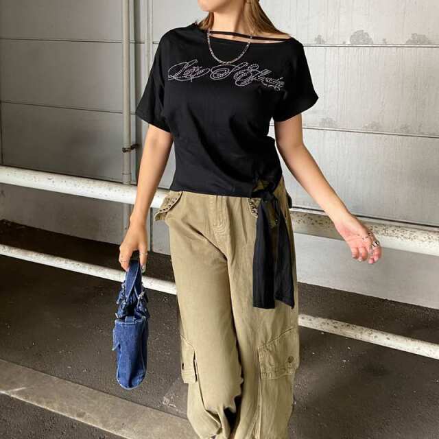 ストーン前しばりオフショルダートップス