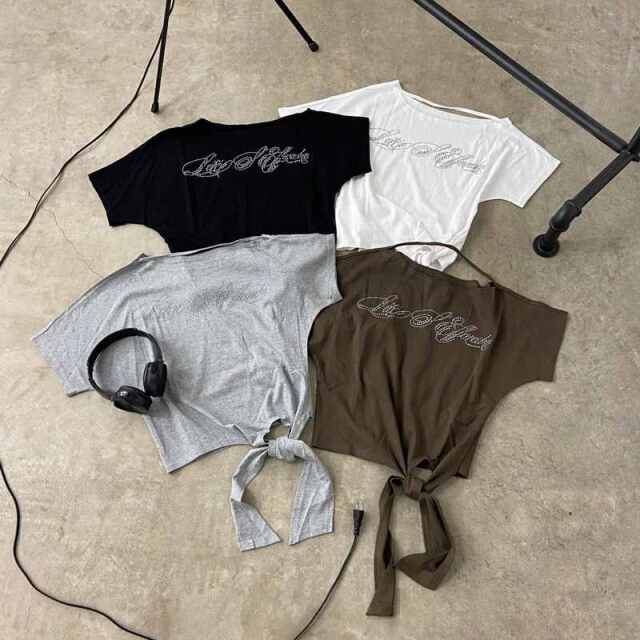 ストーン前しばりオフショルダートップス