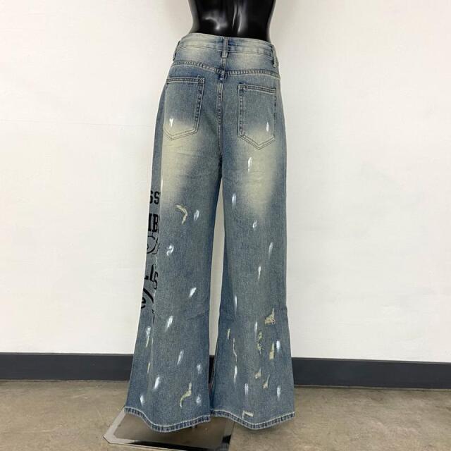 デニムロゴダメージストレートパンツ