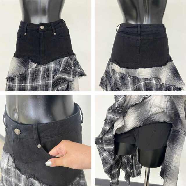 チェックデニムイレヘムスカート