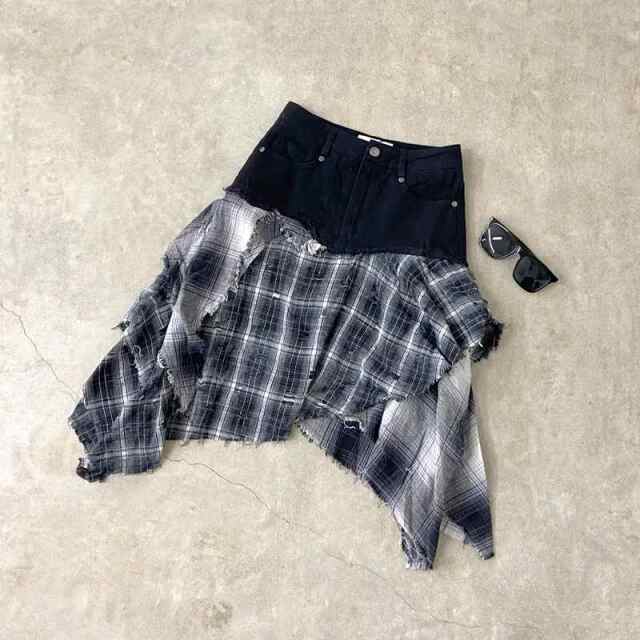チェックデニムイレヘムスカート
