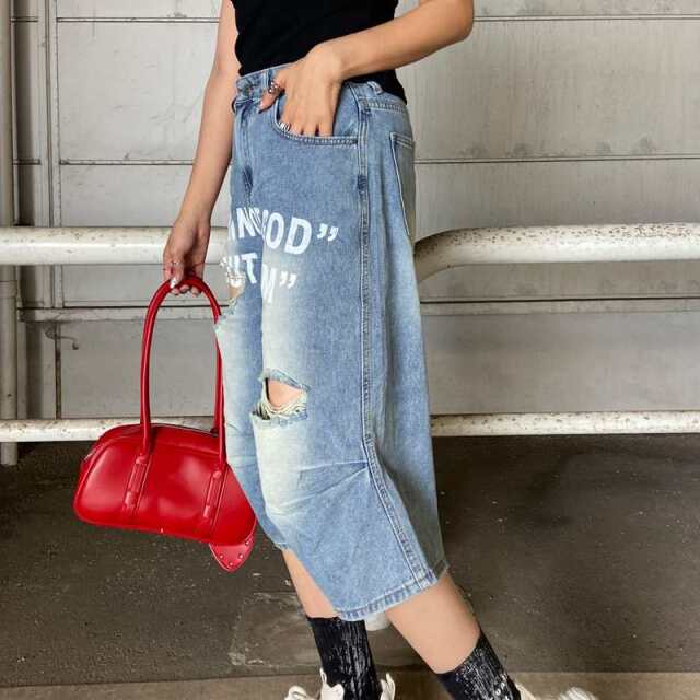 ロゴダメージハーフデニムパンツ
