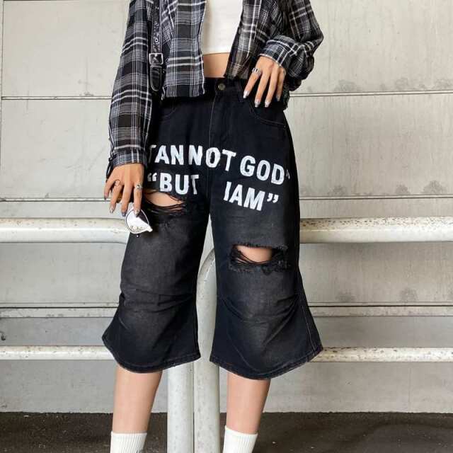 ロゴダメージハーフデニムパンツ
