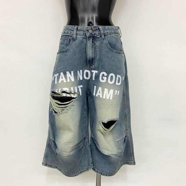 ロゴダメージハーフデニムパンツ