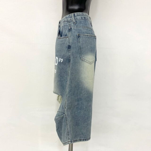 ロゴダメージハーフデニムパンツ