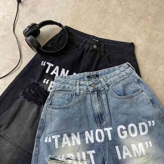 ロゴダメージハーフデニムパンツ
