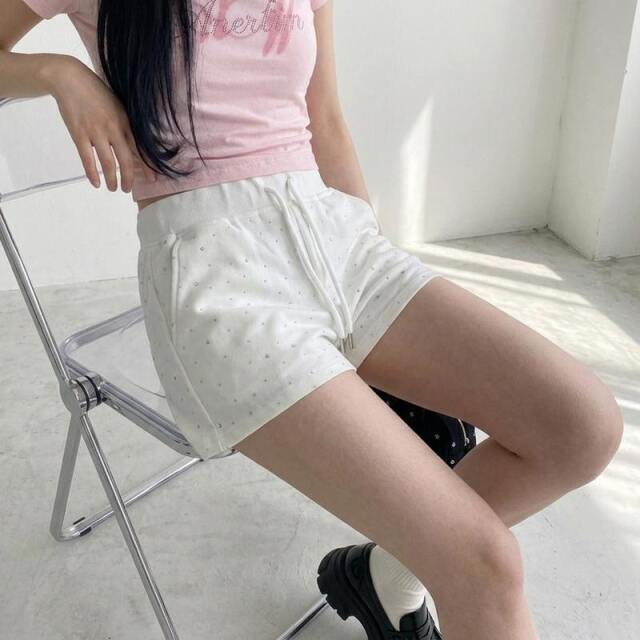 ストーン付きカットショートパンツ