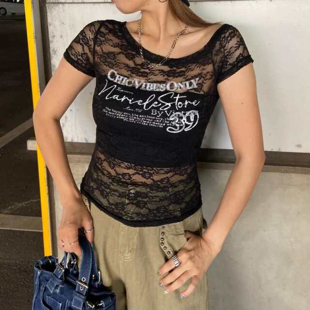 レースワンショルダートップス