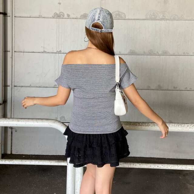 ボーダーオフショルダートップス