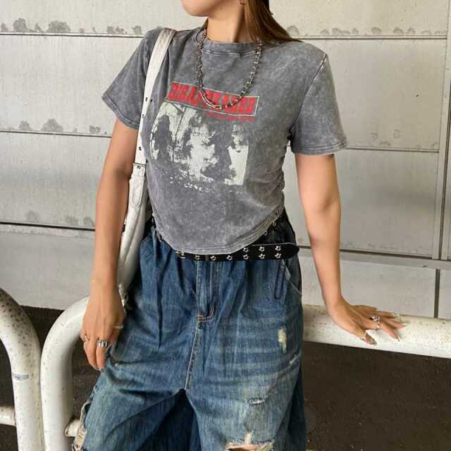 ブリーチ転写ロゴドロストTシャツ