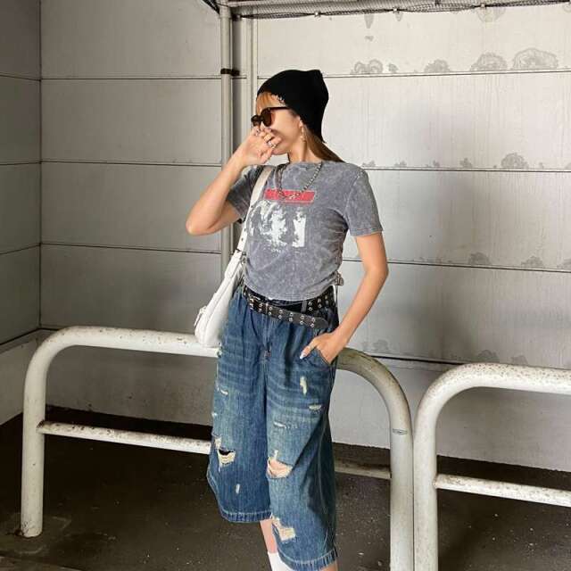 ブリーチ転写ロゴドロストTシャツ