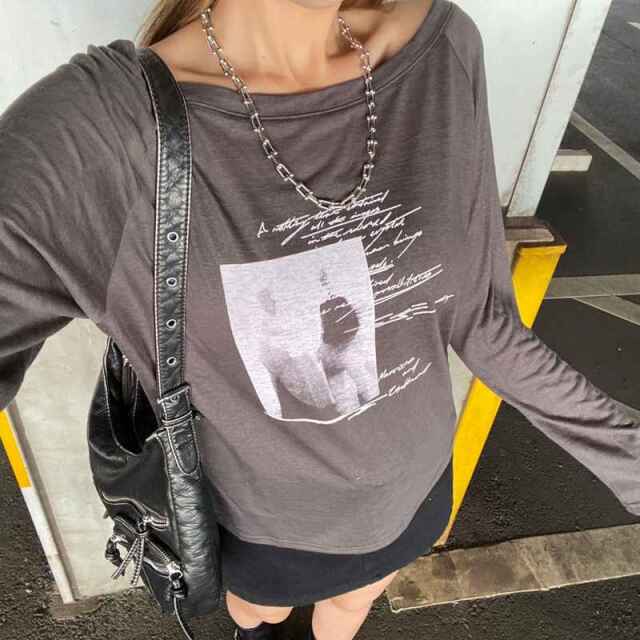 オフショルダースラブ転写Tシャツ