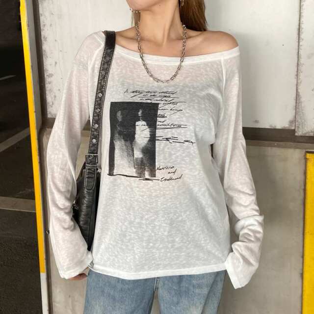 オフショルダースラブ転写Tシャツ