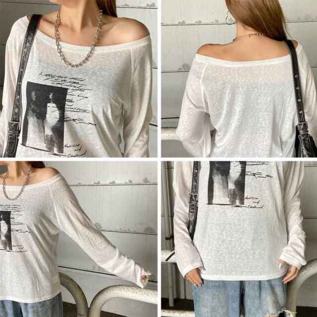 オフショルダースラブ転写Tシャツ