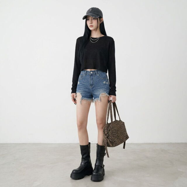 スラブショートバックボタントップス
