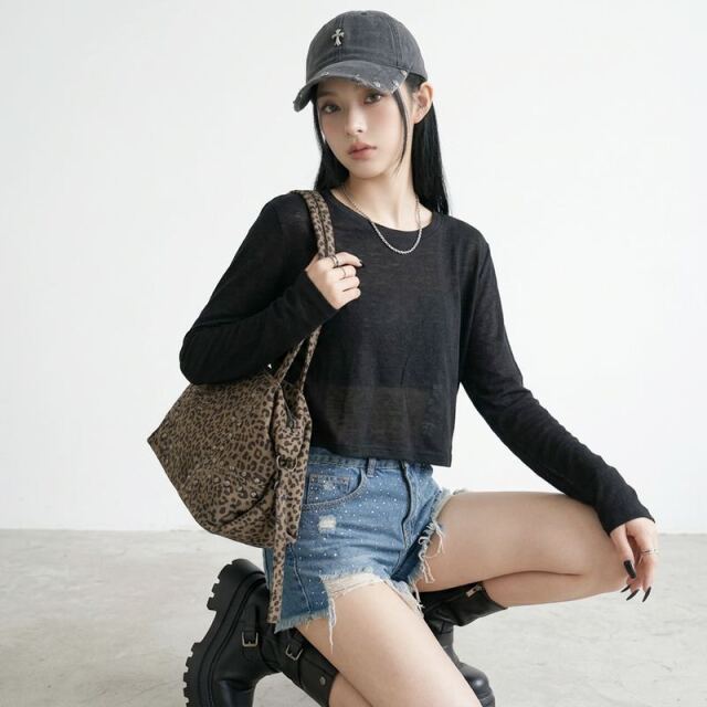 スラブショートバックボタントップス