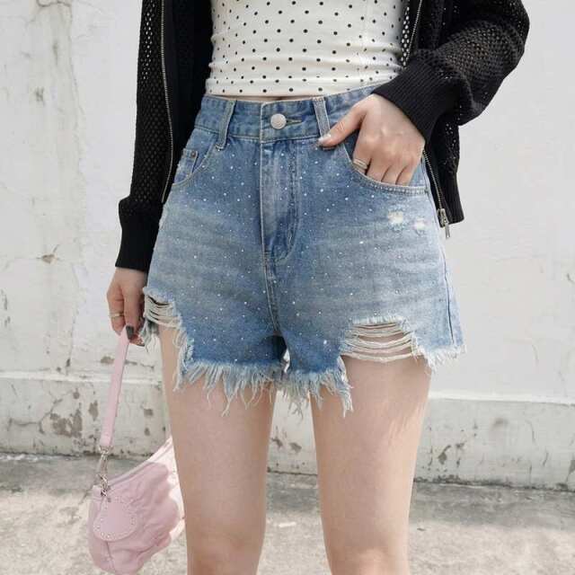 ストーンデニムショートパンツ