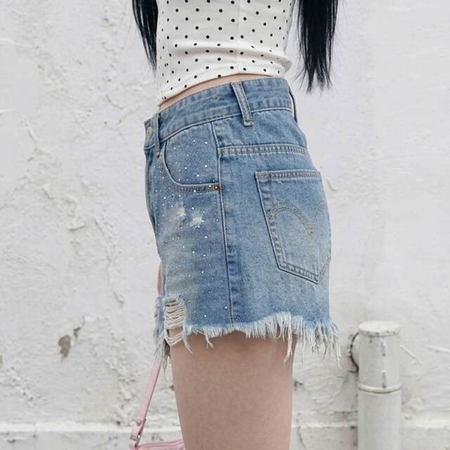 ストーンデニムショートパンツ