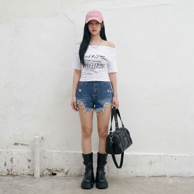 ストーンデニムショートパンツ