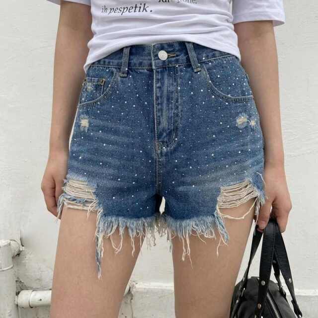 ストーンデニムショートパンツ