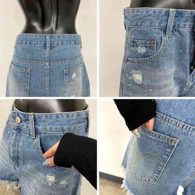 ストーンデニムショートパンツ