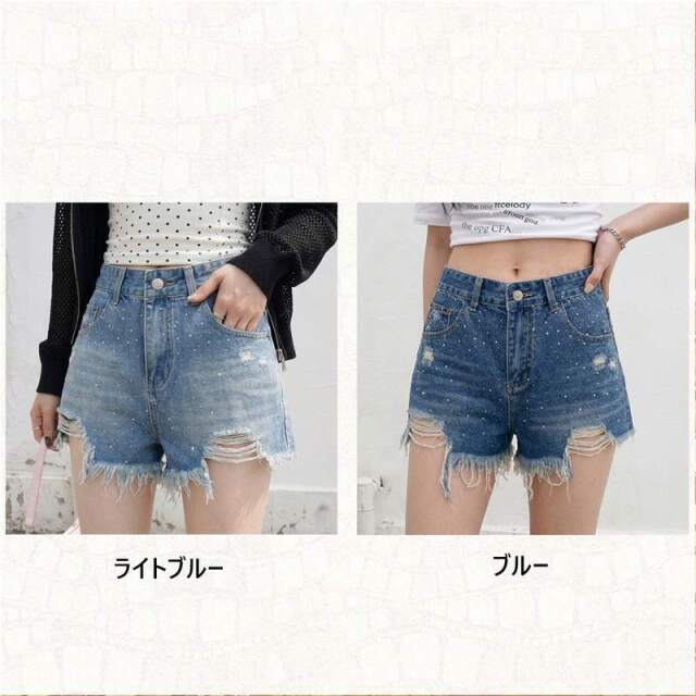 ストーンデニムショートパンツ