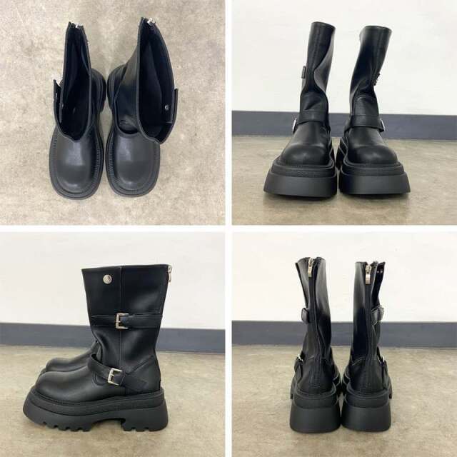 バックル厚底ブーツ