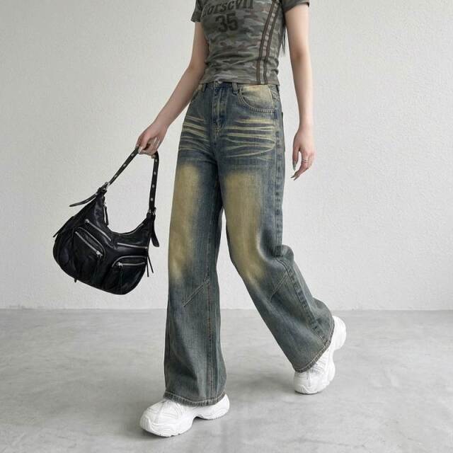 デニムタックストレートパンツ