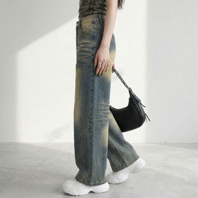 デニムタックストレートパンツ