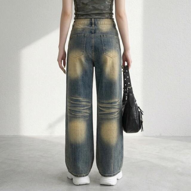 デニムタックストレートパンツ