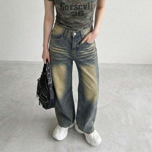 デニムタックストレートパンツ