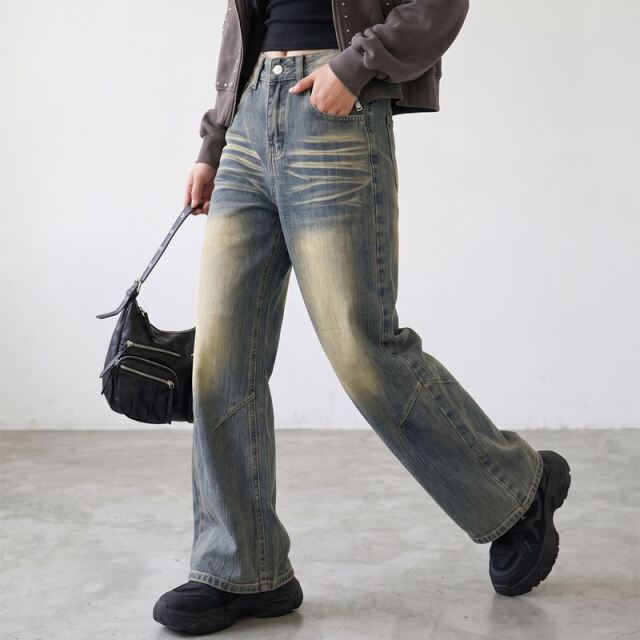 デニムタックストレートパンツ
