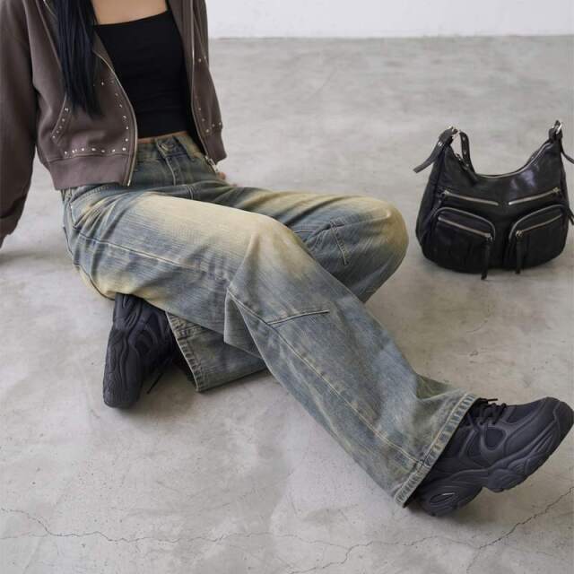 デニムタックストレートパンツ