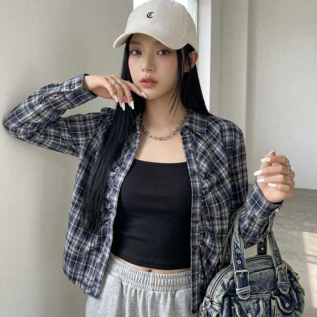 フロントタックチェックシャツ