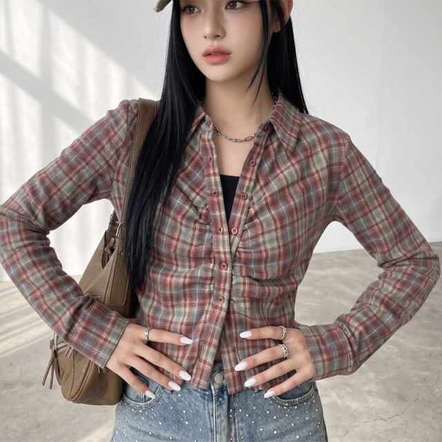 フロントタックチェックシャツ