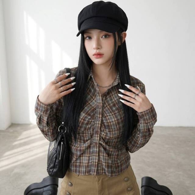 フロントタックチェックシャツ