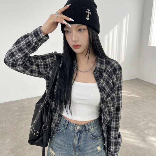 フロントタックチェックシャツ