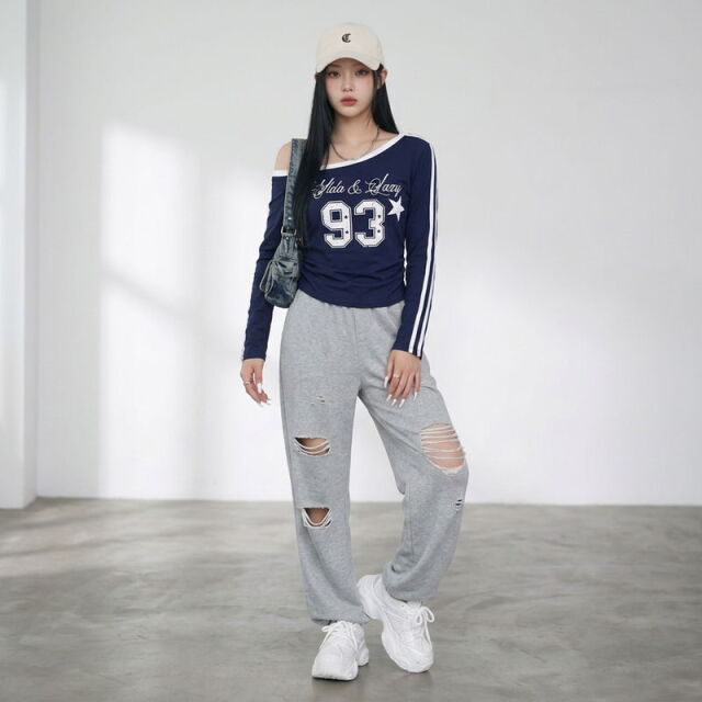 ラインオフショルダーTシャツ
