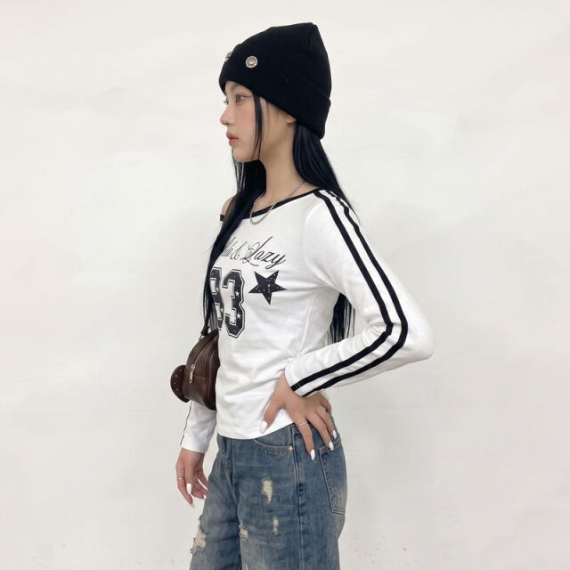 ラインオフショルダーTシャツ