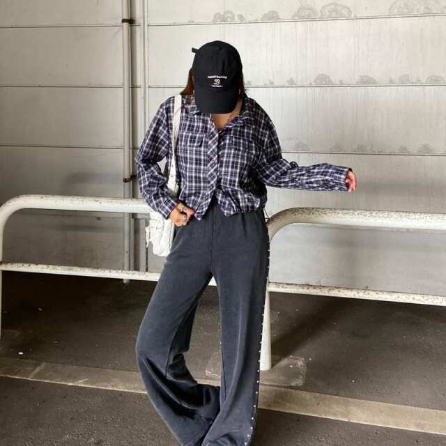 チェック裾ドロストショートシャツ