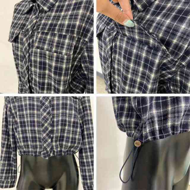 チェック裾ドロストショートシャツ