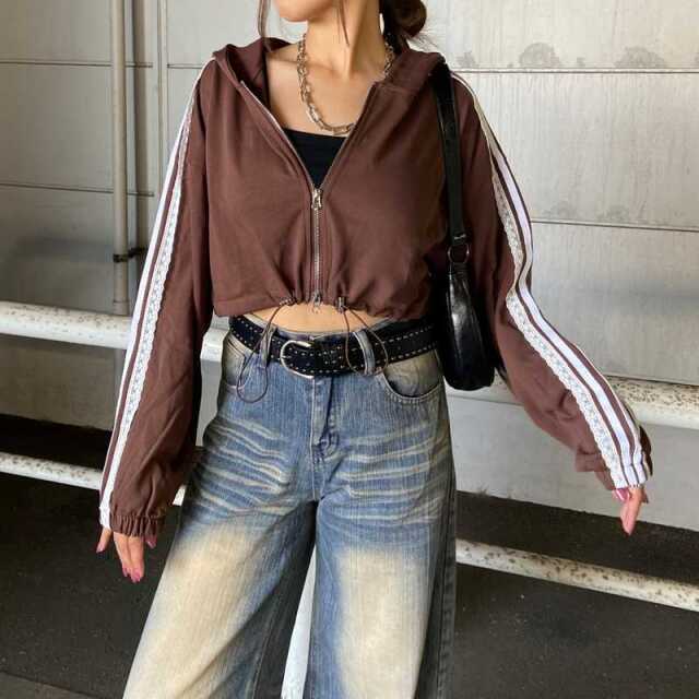 ラインレースショートジップパーカー