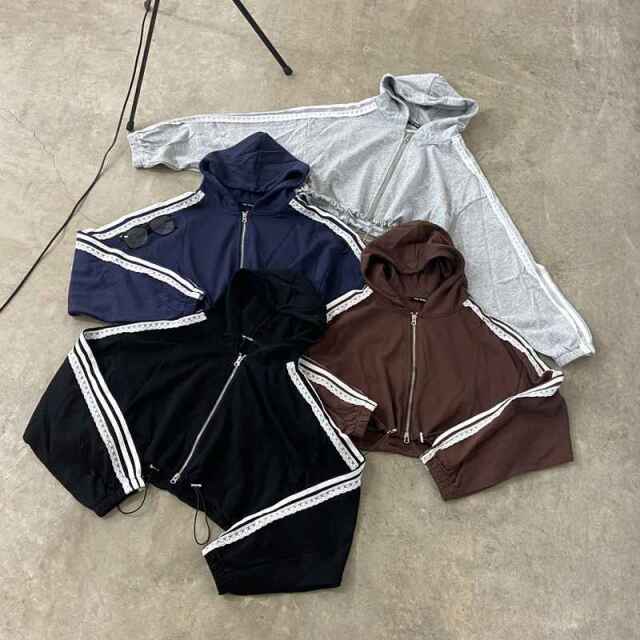 ラインレースショートジップパーカー