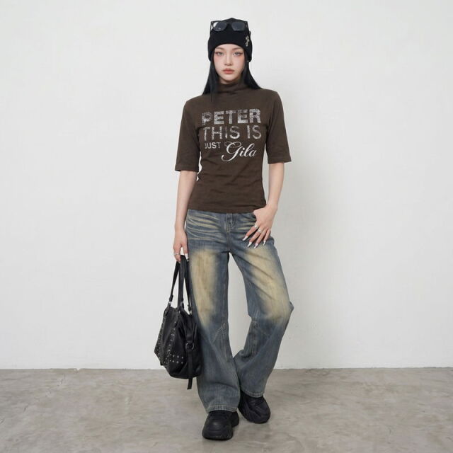 シルバーロゴハイネックトップス